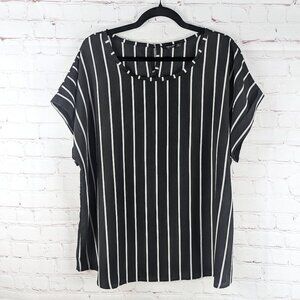 Shein Curve Black/White Striped Cap Sleeve Blouse 3XL